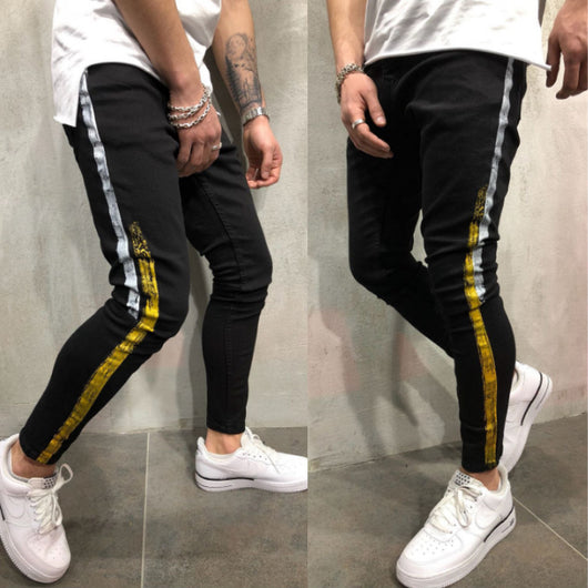 Pantalón Denim Slim Negro con Estampado a Rayas - Image 4