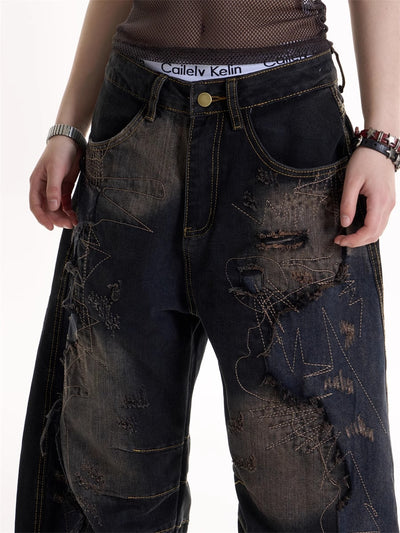 Jeans Rotos Tie-Dye Negro Estilo Retro Hot Girl - Image 11