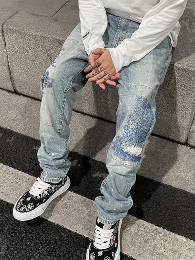 Jeans Rectos Casuales para Hombre con Diseño Floral Quemado y Lavado Industrial - Image 17