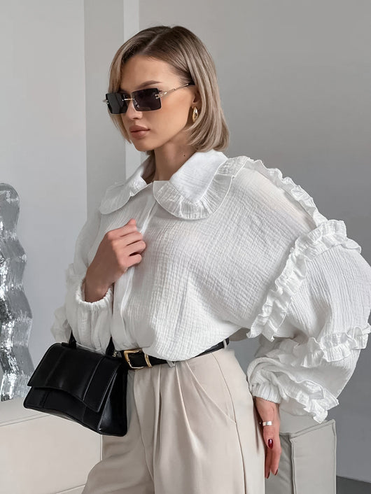 Blusa Larga de Encaje Suelta con Manga Larga para Mujer - Image 20