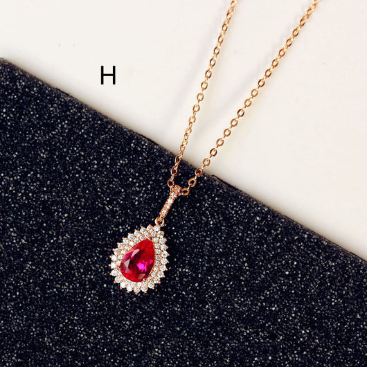Collar Clavícula Diamante Rojo con Pendiente Rubí - Cadena Corta Elegante - Image 21