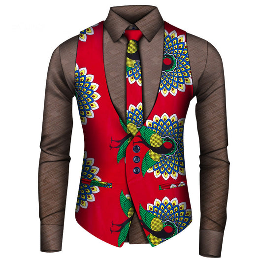 Conjunto de Tres Piezas Africano para Hombre: Camisa, Chaleco y Corbata - Image 8