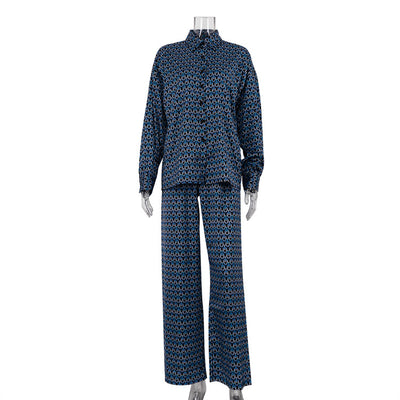 Conjunto de Moda Elegante: Camisa Estampada Manga Larga con Pantalón Ancho - Image 6
