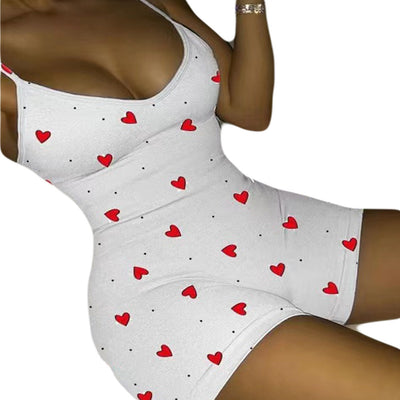 Jumpsuit Casual con Escote V y Estampado Corazón Durazno para Mujer - Image 7