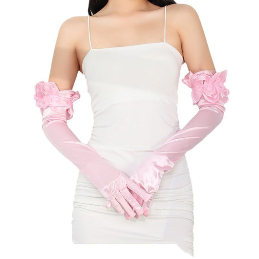 Guantes Largos de Satén Elástico para Novia - Elegancia Etiqueta - Image 12