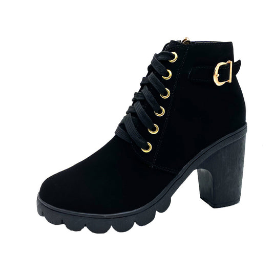 Botas Martin de Tacón Grueso con Hebilla Metálica para Mujer