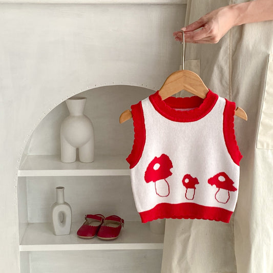 Chaleco Tejido de Algodón para Niños con Diseño Jacquard Setas
