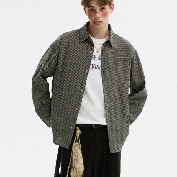 Camisa de Manga Larga Cuadros con Textura Burbuja para Hombre - Otoño