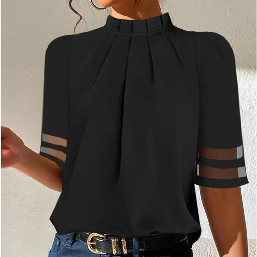 Polera Cuello Alto Plisada Negro - Diseño Minimalista - Image 23