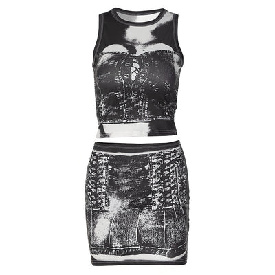 Conjunto Versátil: Chaleco Estampado y Falda Coordinada - Image 3