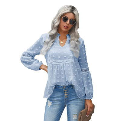 Blusa Elegante con Cuello V y Mangas Abullonadas con Detalles de Pelotitas - Image 7