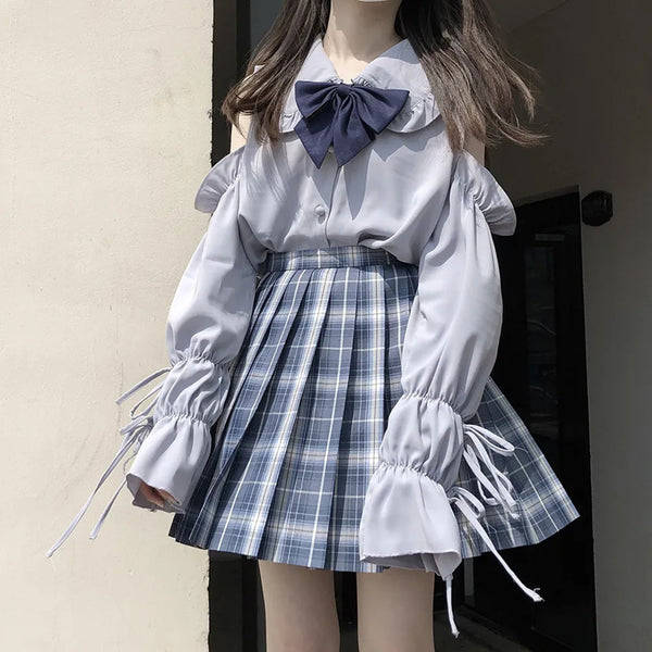 Uniforme Escolar Japonés con Falda y Blusa de Manga Abullonada - Image 3
