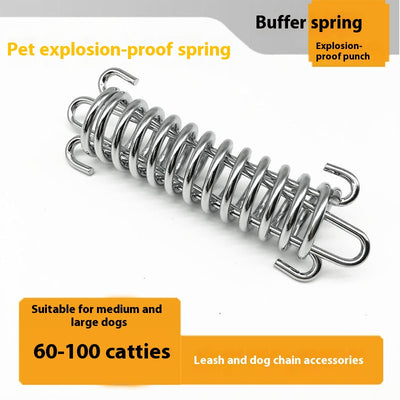 Silver metal compression spring with hooks, packaged in a clear plastic bag, for dog chains or pet leashes. - Image 2