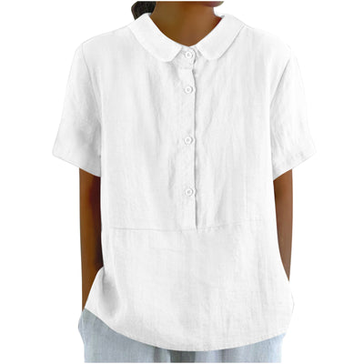 Blusa Casual de Algodón y Lino en Colores Sólidos para Mujer - Image 17