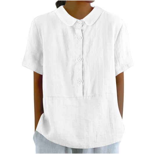 Blusa Casual de Algodón y Lino en Colores Sólidos para Mujer - Image 17