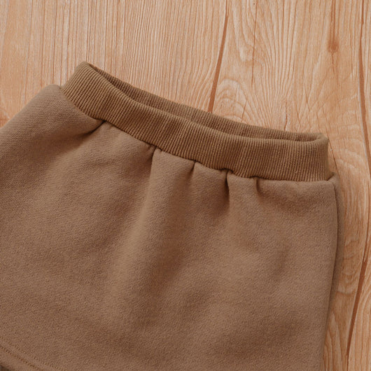 Conjunto Otoñal: Sudadera con Capucha de Manga Larga + Falda Corta Color Sólido - Image 4