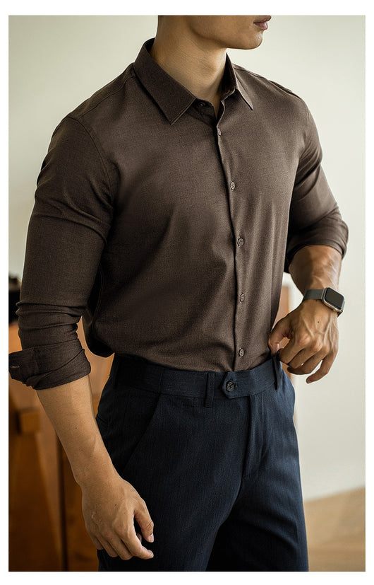 Camisa de Lana Modal Estilo Old Money para Hombre - Image 22