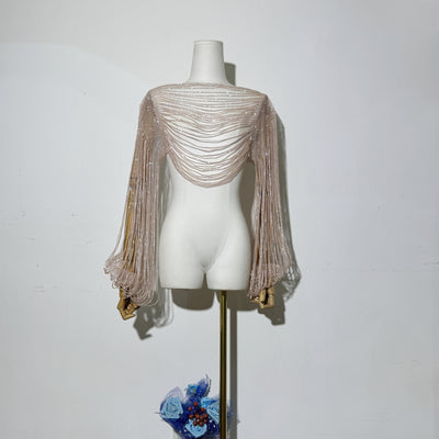 Blusa Larga con Mangas y Detalles de Diamantes