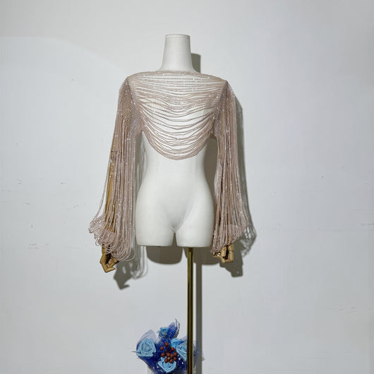 Blusa Larga con Mangas y Detalles de Diamantes