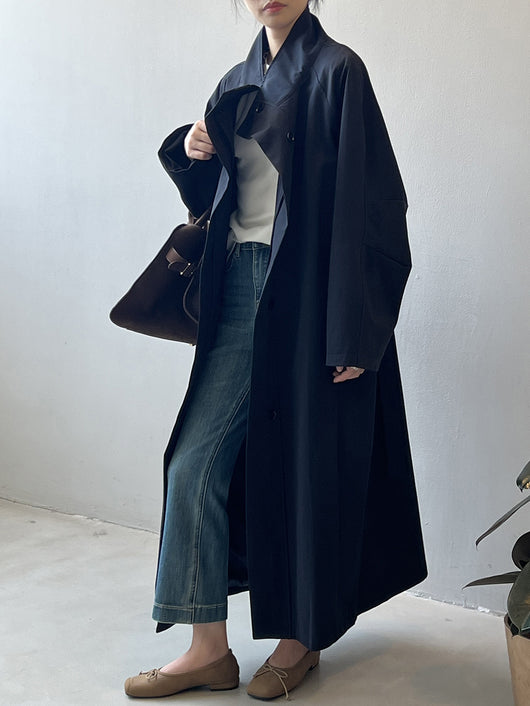 Abrigo Trinchera Largo Mujer Cuello Alzado Oversized Abotonado Simple - Image 33