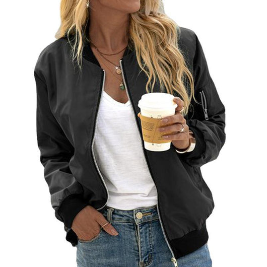 Chaqueta Exterior Mujer de Color Sólido con Cierre - Estilo Europeo Otoño - Image 5