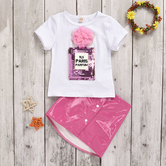 Conjunto Infantil con Top Bordado de Lentejuelas y Falda de Cuero Elástico - Image 15