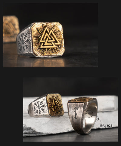 Anillo Viking Nórdico de Plata con Incrustación de Cobre - Image 13