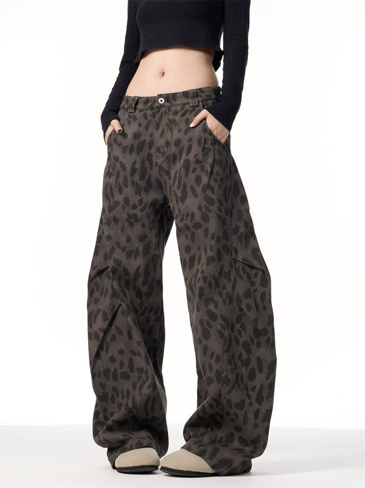 Pantalones Jeans Leopardo Retro Mujer Cintura Alta Pierna Ancha - Image 15
