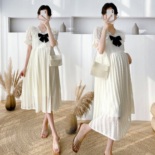 Vestido de Maternidad Midi con Estilo Moderno y Personalidad - Image 8