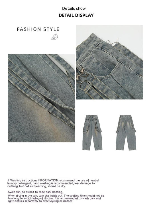 Pantalones Casuales Vintage Desgastados con Diseño de Cinta Minoritaria - Image 7