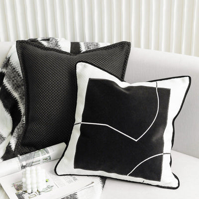 Cojín de Sofá de Algodón y Lino Tejido - Diseño Moderno Blanco y Negro - Image 11