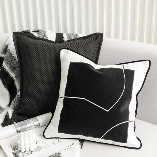 Cojín de Sofá de Algodón y Lino Tejido - Diseño Moderno Blanco y Negro - Image 11