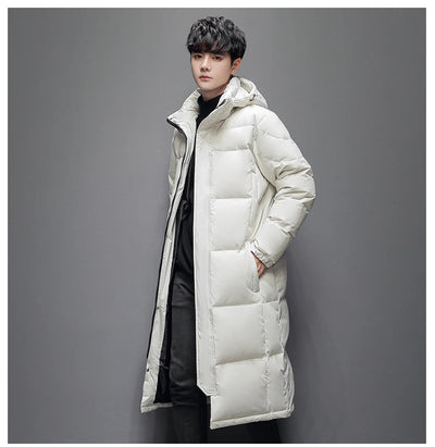 Abrigo Largo de Plumón de Pato Blanco con Capucha para Hombre - Image 19