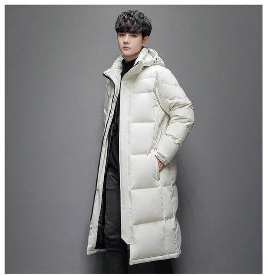 Abrigo Largo de Plumón de Pato Blanco con Capucha para Hombre - Image 19