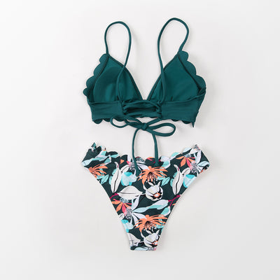 Bikini Estampado Floral Verde con Bordes Ondulados - Image 22