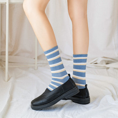 Calcetines de Algodón para Mujer con Diseño Cuadros Azul Británico - Image 12