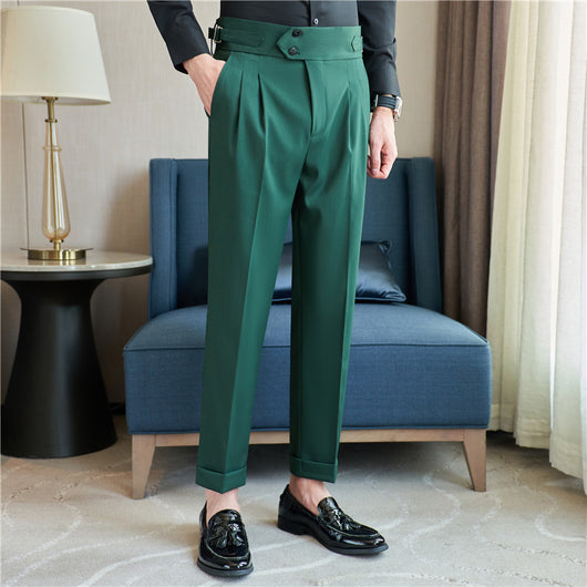 Pantalones Casuales Largos de Cintura Alta con Drapeado Elegante para Hombre