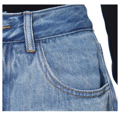 Pantalones Rectos Azul Vintage Efecto Desgastado Doble Tela para Mujer - Image 25