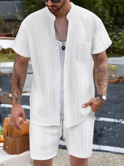 Conjunto Casual de 2 Piezas: Camisa Cuello Parado y Shorts para Hombre - Image 13