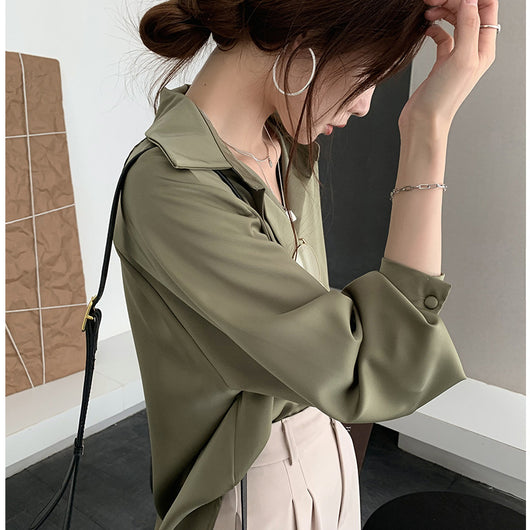 Camisa Suelta de Manga Larga en Color Liso - Image 13