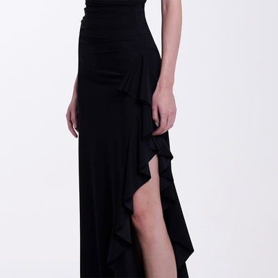 Black one-piece swimsuit with a deep V-neckline and white horizontal stitching detail across the plunge. - Image 18