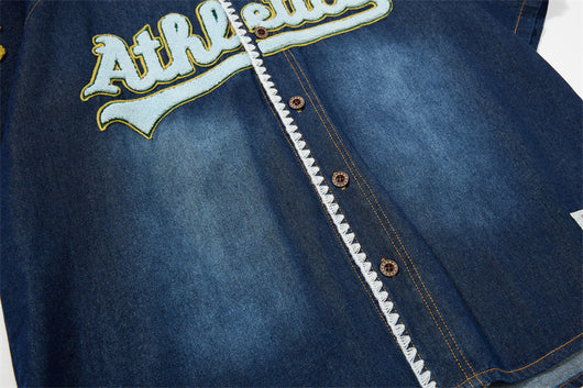Camisa Denim Estilo Vintage Americana con Bordado Flocked - Image 11