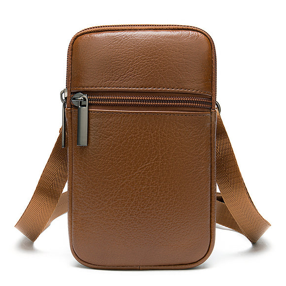 Riñonera de Cuero Genuino para Hombre - Bolsa Vertical Portátil