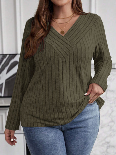 Suéter Tipo Polera Plus Size Cuello V Cruzado Manga Larga Textura Acanalada - Image 21