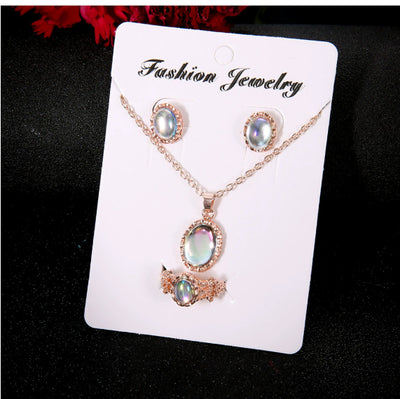 Conjunto de Joyas de Gemas Brillantes - Collar, Aretes y Anillo Tendencia Europa - Image 9