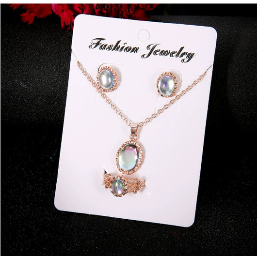 Conjunto de Joyas de Gemas Brillantes - Collar, Aretes y Anillo Tendencia Europa - Image 9