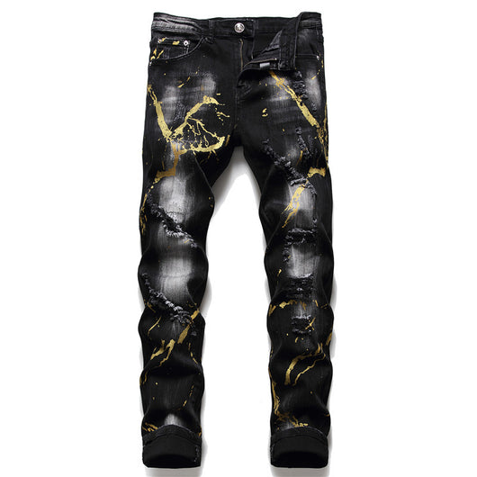Pantalones Denim Slim Fit con Diseño de Personalidad para Discoteca - Image 18