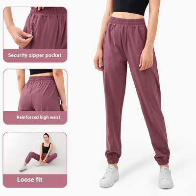 Pantalones Deportivos Cintura Alta con Bolsillos Laterales para Mujer - Ajuste Fitness Melocotón