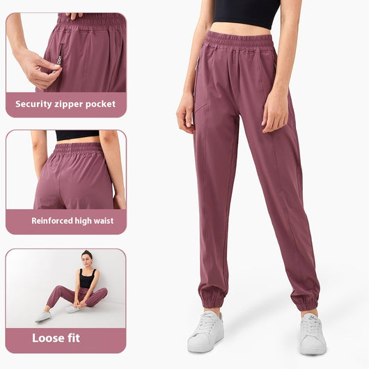 Pantalones Deportivos Cintura Alta con Bolsillos Laterales para Mujer - Ajuste Fitness Melocotón