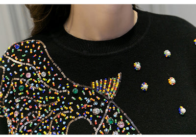 Suéter Tejido a Mano con Bordado de Diamantes - Blusa Dorada para Mujer - Image 5